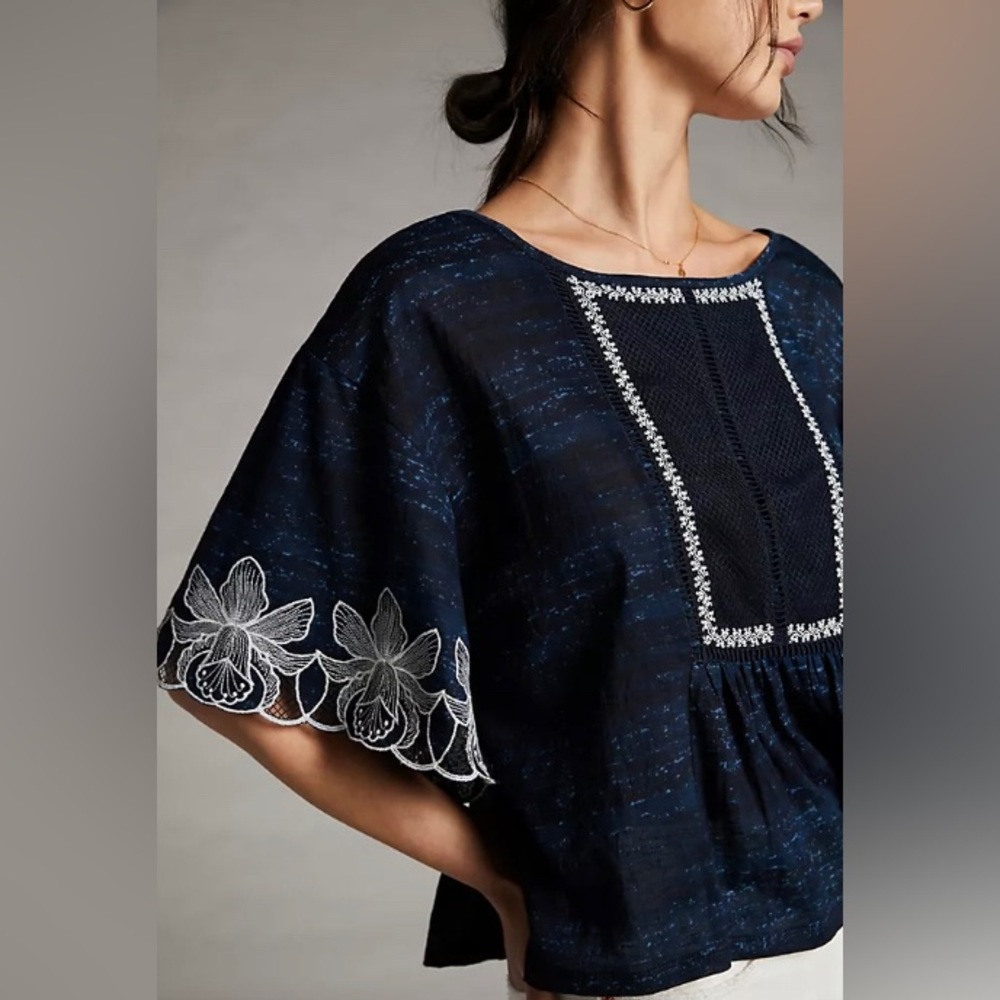 Pilcro by Anthropologie Blue Floral Embroidered Blouse size XS - Picture 1 of 8